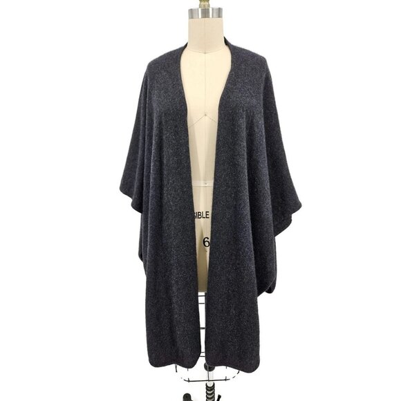 Neiman Marcus Cashmere Shawl Womens One Size Charcoal Grey Cape - Picture 2 of 7